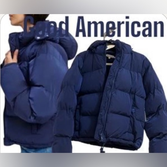 NWT Good American Puffer Jacket Navy Blue Size XS - Picture 5 of 9